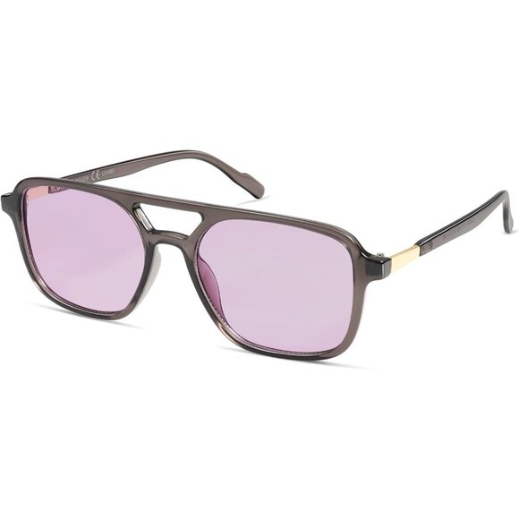 Accessories - Women's Grey Purple Trendy Rectangle Retro Aviator Sunglasses Elegant Frame